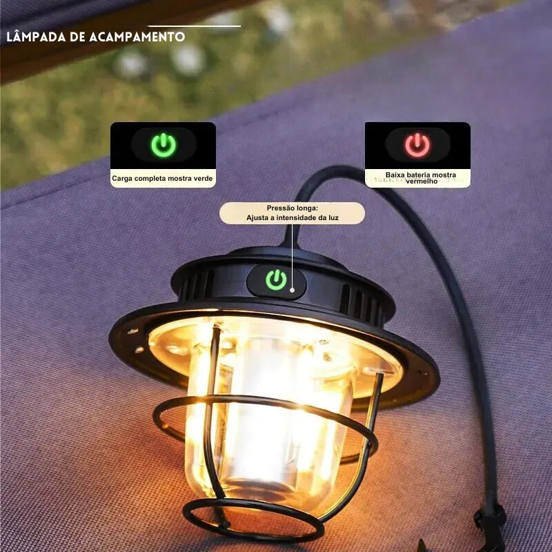 Luminária Lanterna Sem Fio Retro - Acampamento - Luz Light