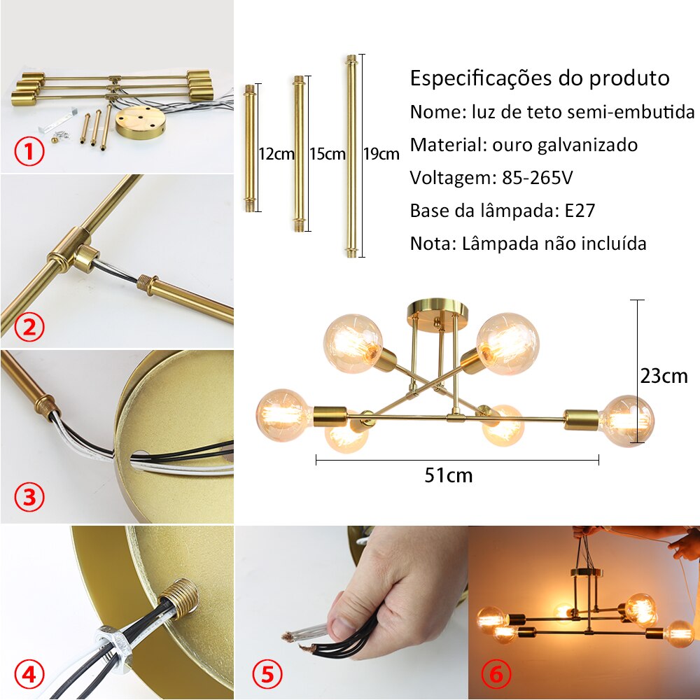 Lustre de Teto Minimalista Dourado - Nordic