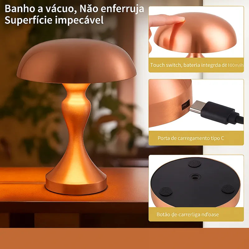 Luminária de Mesa Abajur Cogumelo Sem Fio Touch