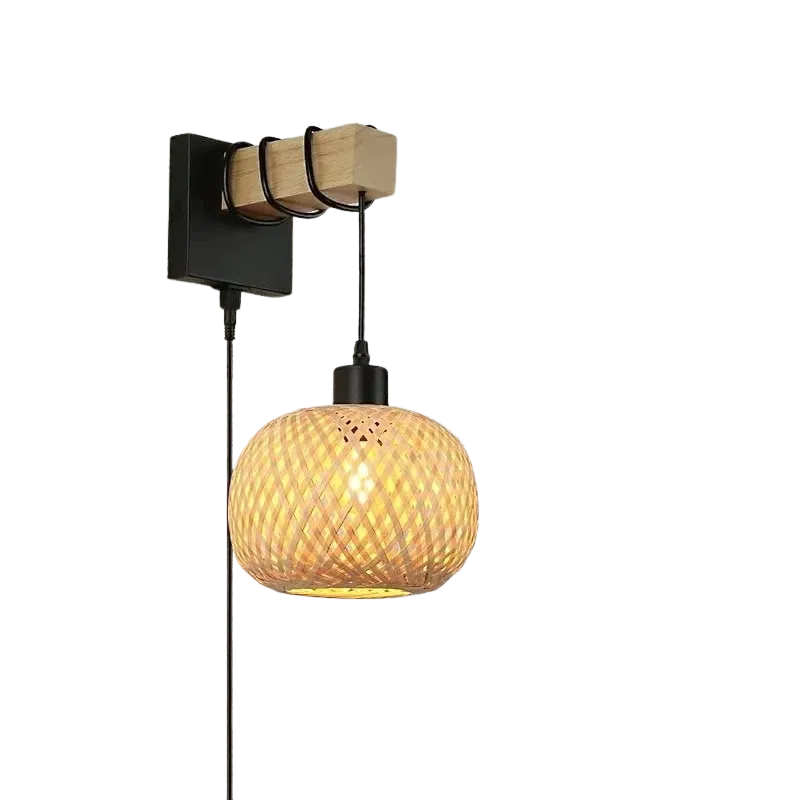Arandela de Bambu com fio e tomada - Sconce