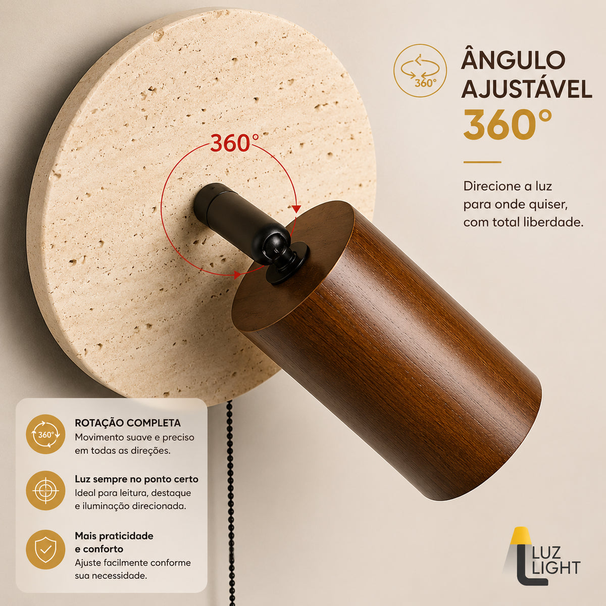 Arandela de Parede Interna Pedra com Interruptor - 43