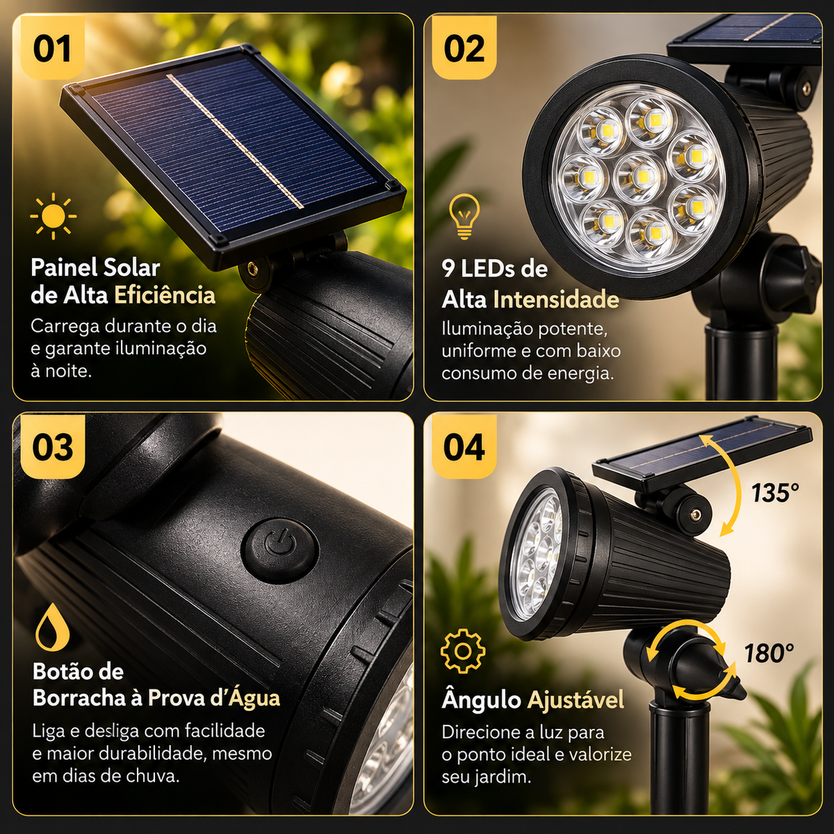 Luminária Solar Espeto para Jardim Com Brilho Ajustável  - IP65 à prova d'água -  EcoBeam