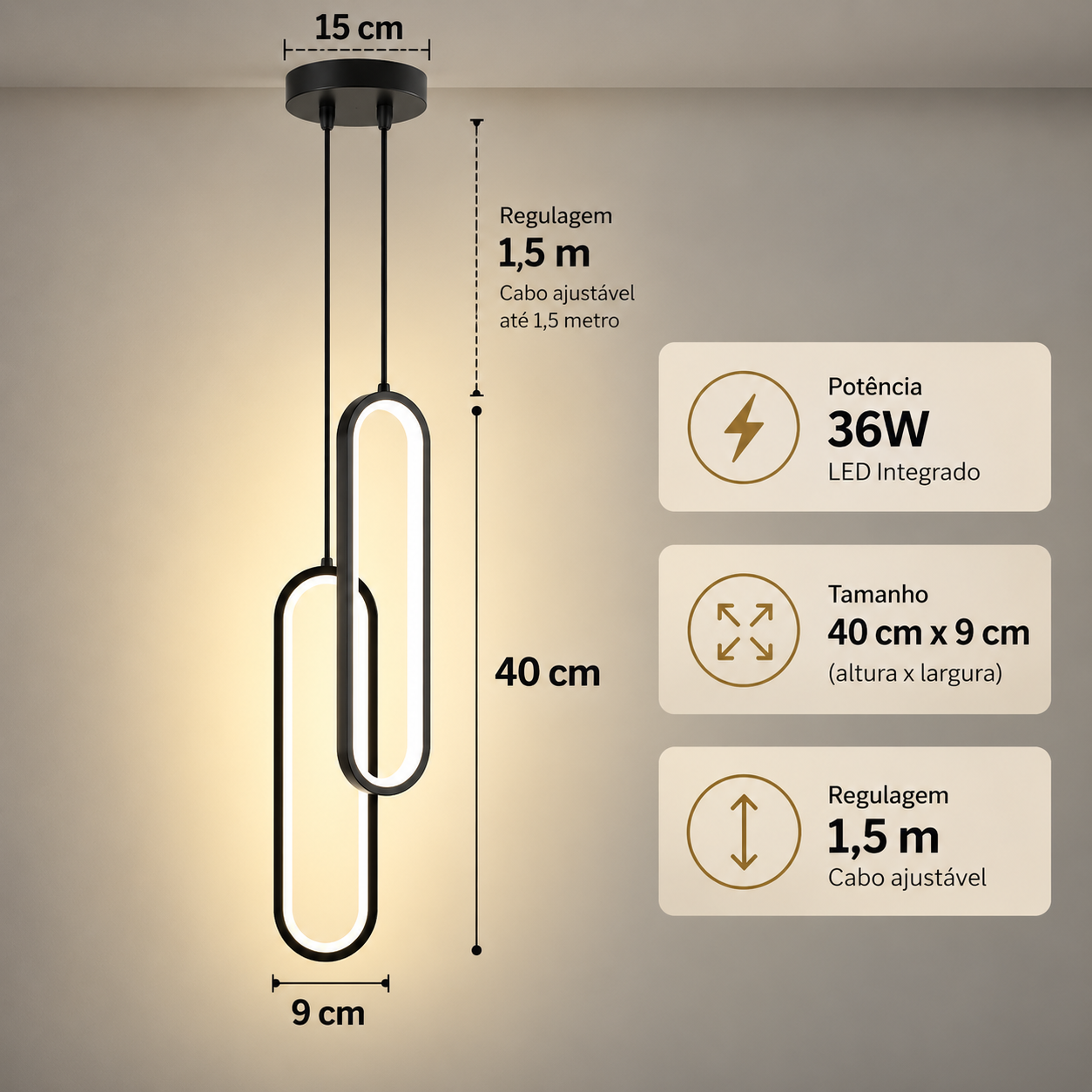 Pendente minimalista de LED