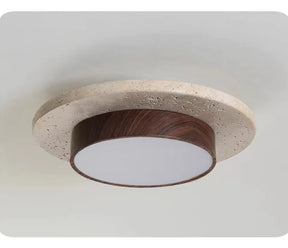 Luminária de Teto Redonda de Pedra Travertino  D22cm
