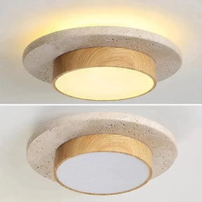 Luminária de Teto Redonda de Pedra Travertino  D22cm