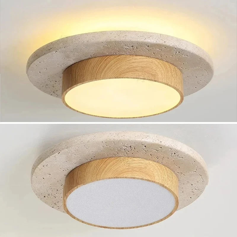 Luminária de Teto Redonda de Pedra Travertino  D22cm