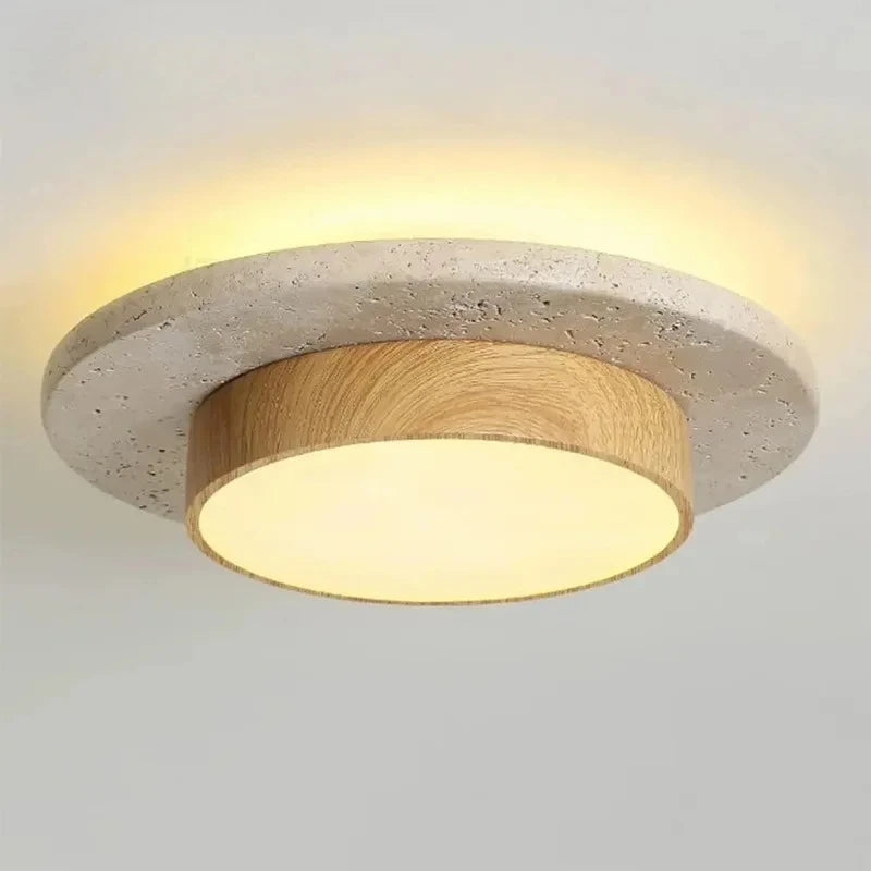 Luminária de Teto Redonda de Pedra Travertino  D22cm