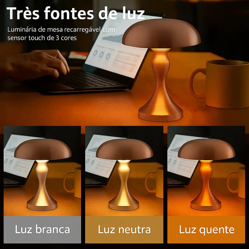 Luminária de Mesa Abajur Cogumelo Sem Fio Touch