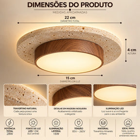 Luminária de Teto Redonda de Pedra Travertino  D22cm